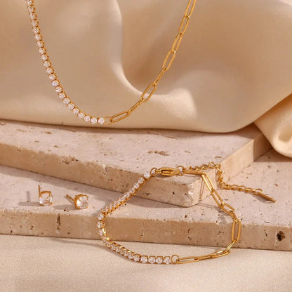 Gold Paperclip Link Necklace, Bracelet, and Earrings Set