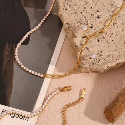 Gold Paperclip Link Necklace, Bracelet, and Earrings Set