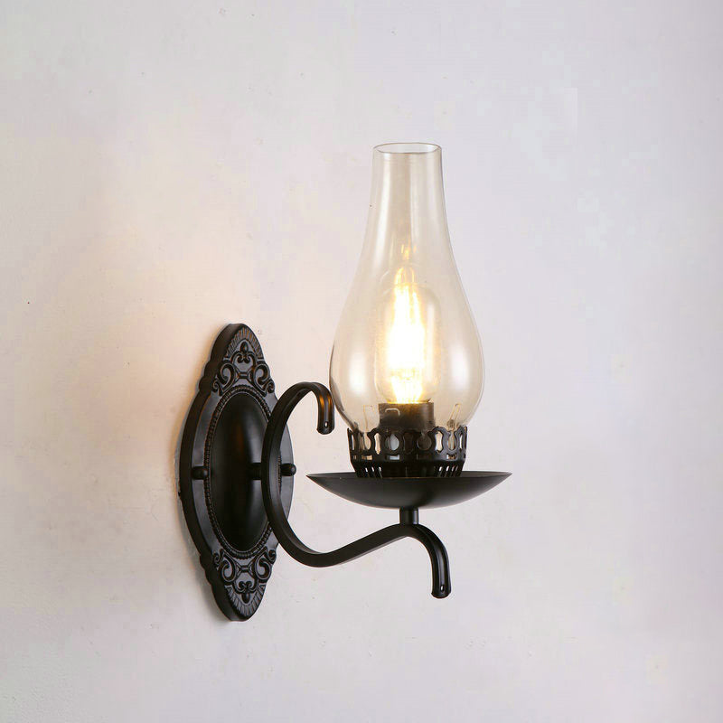 Rustic Metal Wall Lamp with Clear Glass Shade