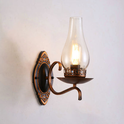 Rustic Metal Wall Lamp with Clear Glass Shade