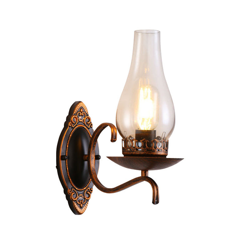 Rustic Metal Wall Lamp with Clear Glass Shade