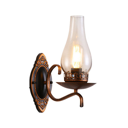 Rustic Metal Wall Lamp with Clear Glass Shade