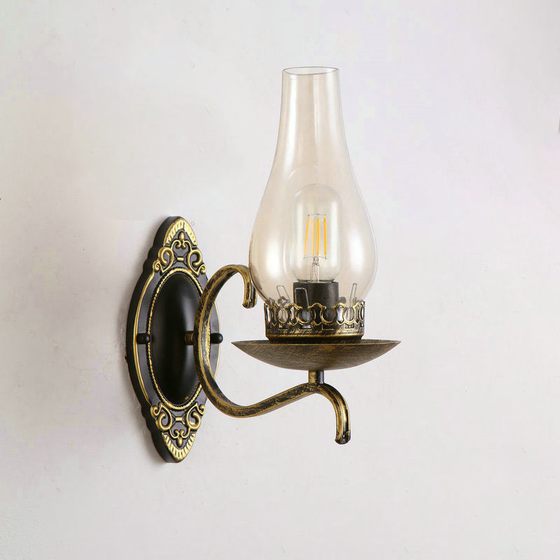 Rustic Metal Wall Lamp with Clear Glass Shade