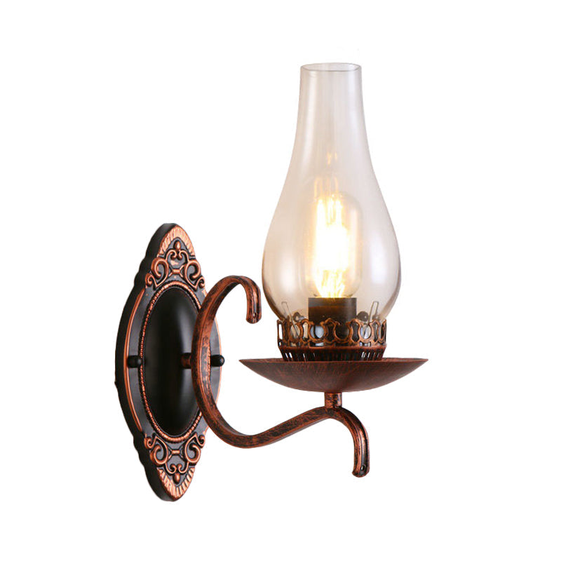 Rustic Metal Wall Lamp with Clear Glass Shade