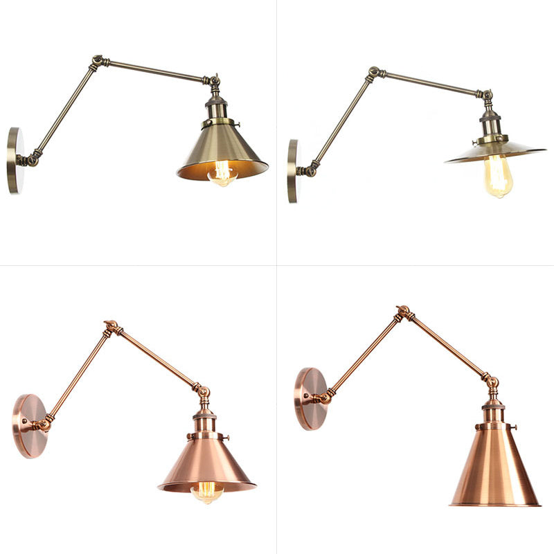 Industrial Metal Swing Arm Wall Lamp with Copper Shade