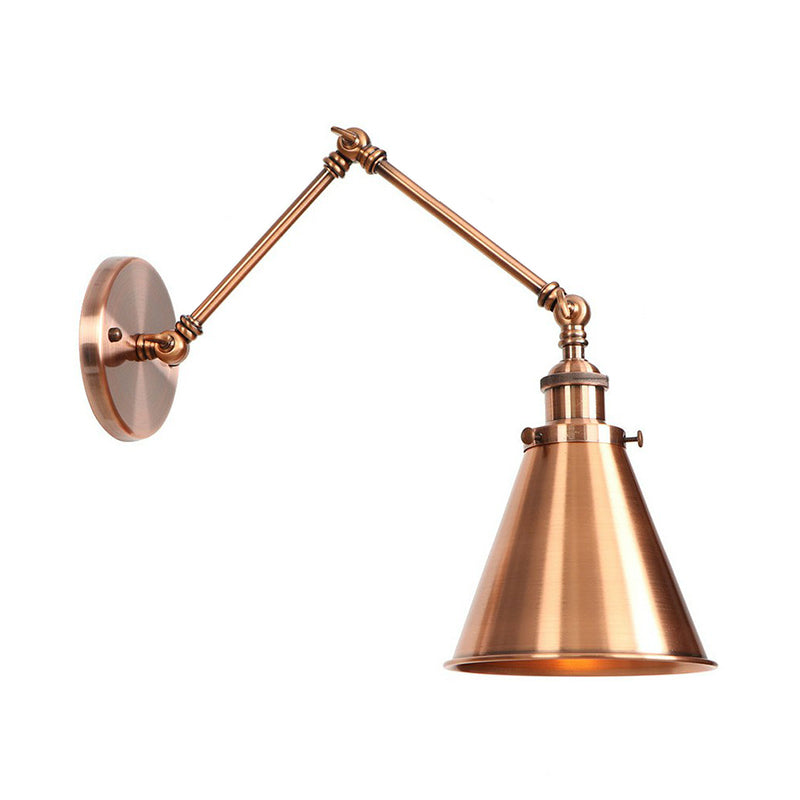 Industrial Metal Swing Arm Wall Lamp with Copper Shade - Fesara