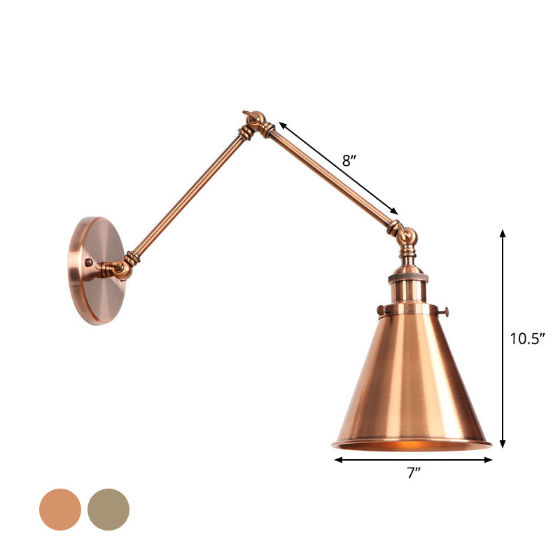 Industrial Metal Swing Arm Wall Lamp with Copper Shade