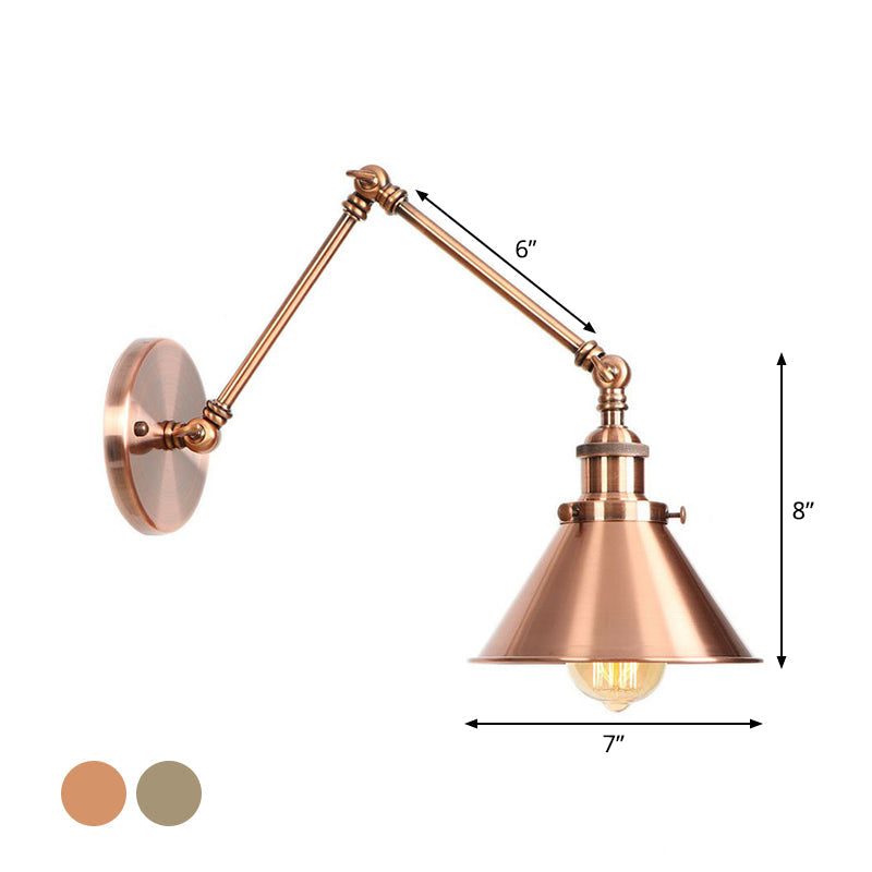 Industrial Metal Swing Arm Wall Lamp with Copper Shade
