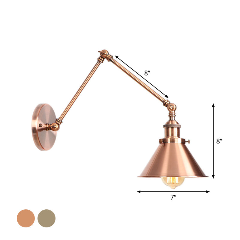 Industrial Metal Swing Arm Wall Lamp with Copper Shade