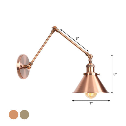 Industrial Metal Swing Arm Wall Lamp with Copper Shade