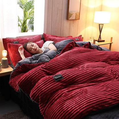 Plush Corduroy Velvet Comforter Bed Set