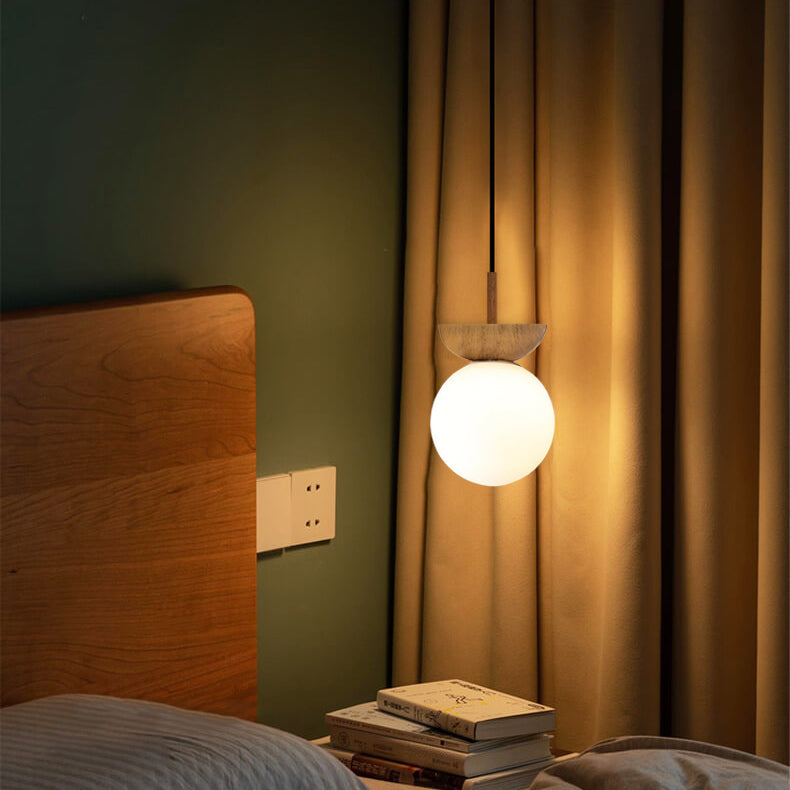 Rustic Wooden Pendant Globe Ceiling Lamp