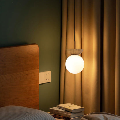 Rustic Wooden Pendant Globe Ceiling Lamp