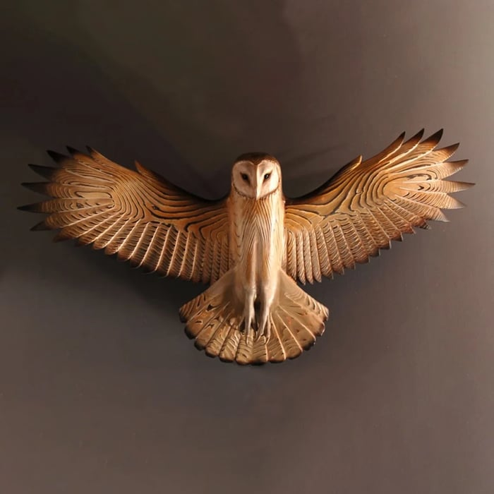 Rustic Wooden Owl Wall Art Decoration - Fesara