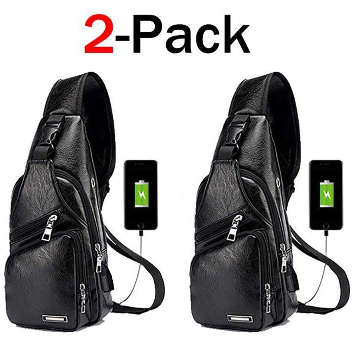 Big Mens Leather Chest Bag Waterproof Laptop Backpack