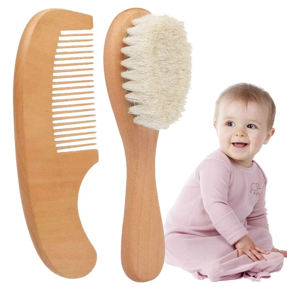 Gentle Baby Hair Brush Set with Wooden Comb - Fesara