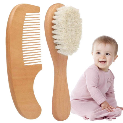 Gentle Baby Hair Brush Set with Wooden Comb - Fesara
