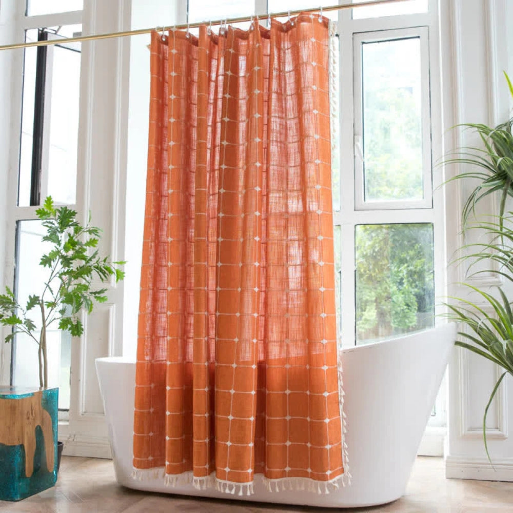 Colorful Stripe Shower Curtain with Tassels Waterproof Bath Decor - Fesara