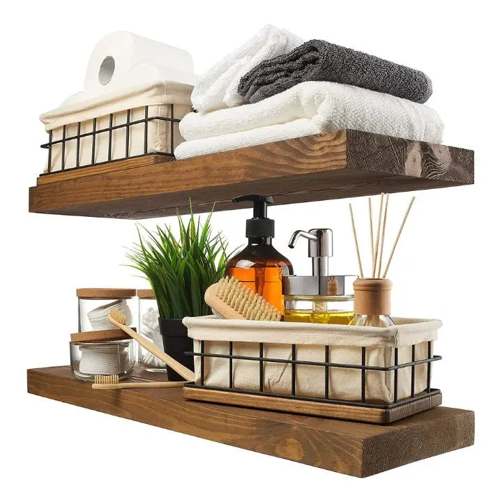Rustic Wooden Floating Wall Shelves - Fesara