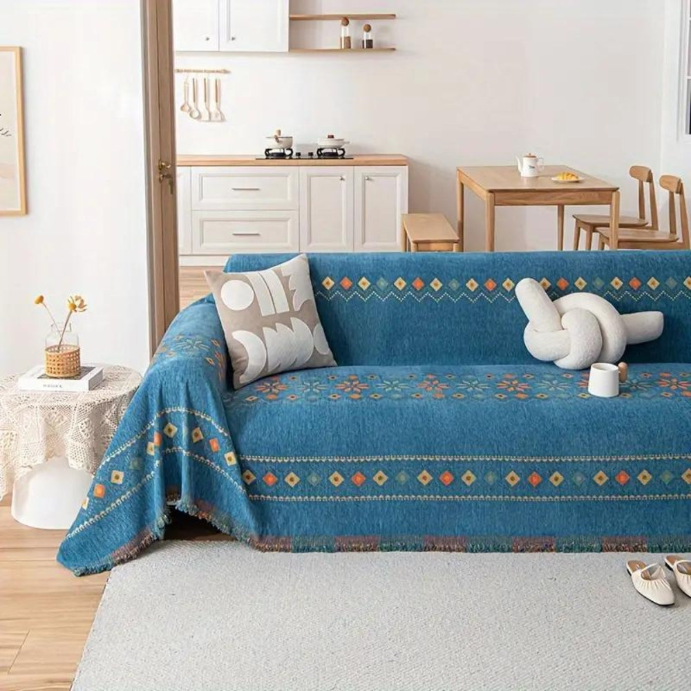 Chic Couch Slipcover with Tassels and Grip Bottom