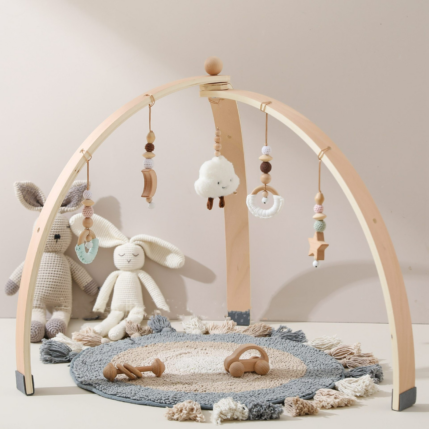 Wooden Baby Play Gym with Hanging Toy Set