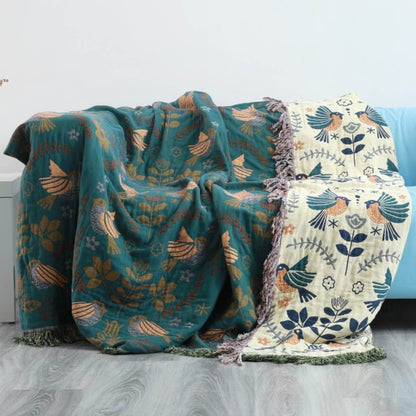 Soft Plush Reversible Bird Blanket for Home Decor