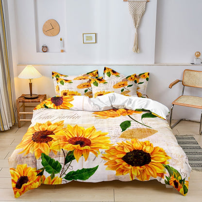 Bright Yellow Floral Bedding Set - Fesara