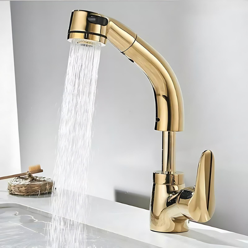Adjustable Gold Tone Kitchen Faucet for Easy Use - Fesara