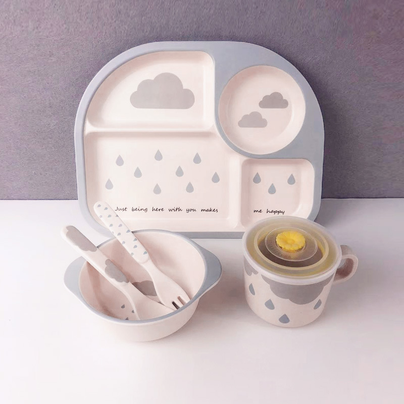 Cute Cloud Baby Dinner Set - Plate, Bowl, Cup & Utensils
