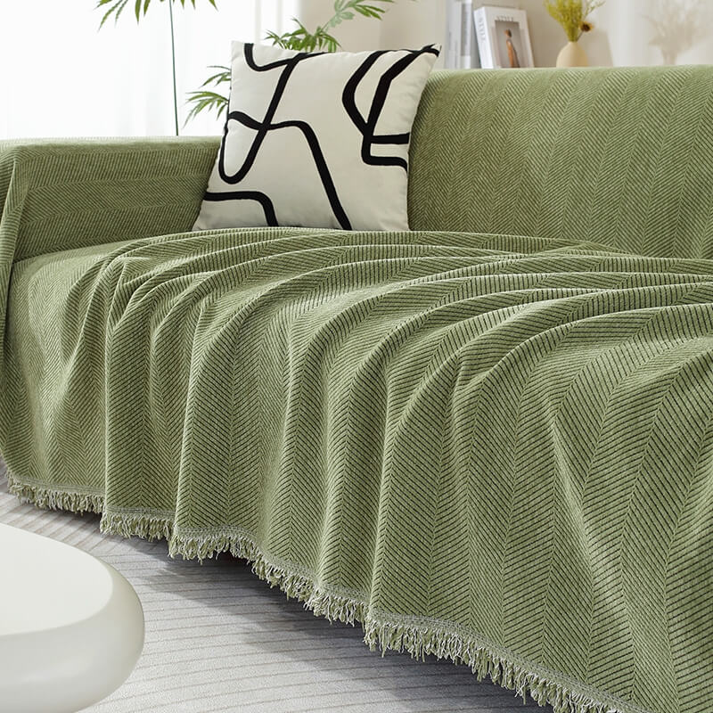 Stylish Herringbone Couch Cover with Fringe Home Decor Protector
