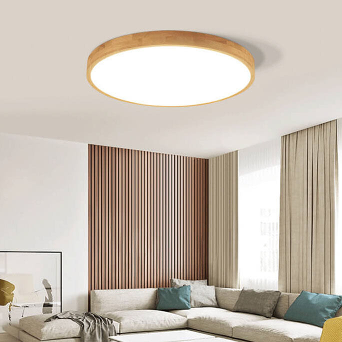Slim Wooden Round LED Ceiling Light Fixture