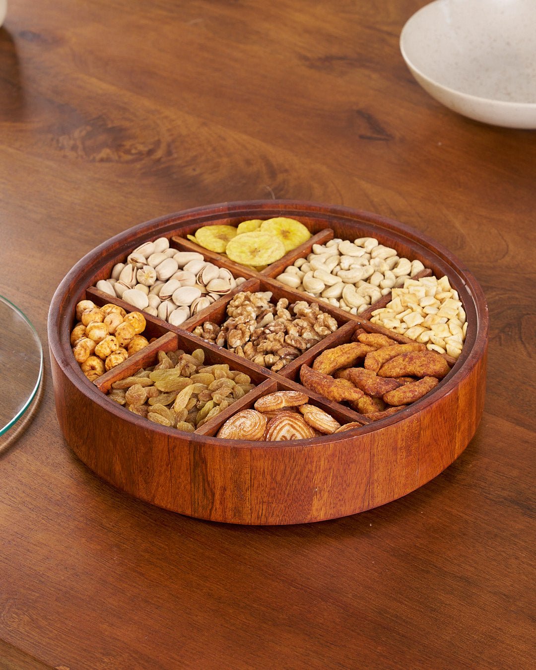 Natural Bamboo Snack Tray with 9 Compartments