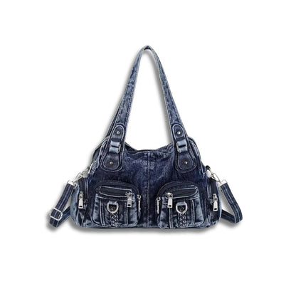 Classic Distressed Denim Cross Body Bag - Fesara