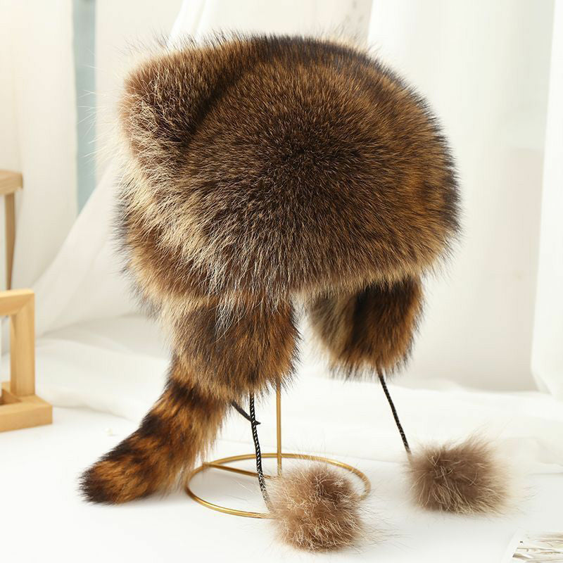 Adorable Faux Fur Raccoon Family Hat - Fesara