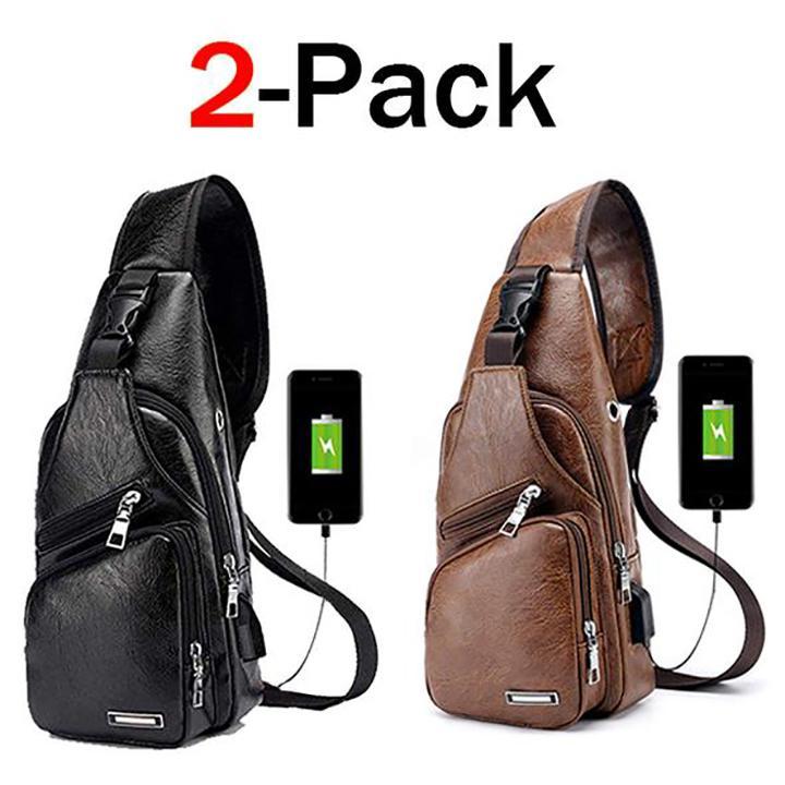 Big Mens Leather Chest Bag Waterproof Laptop Backpack - Fesara