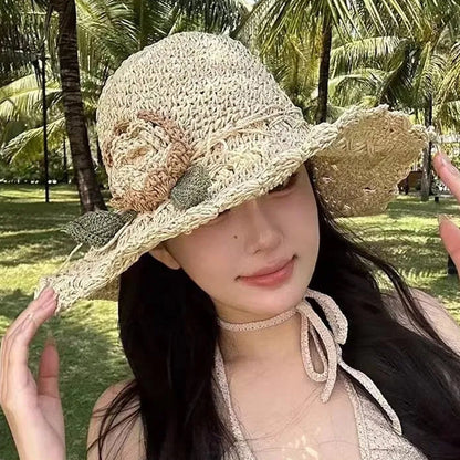 Fesara | Chic Summer Raffia Hat with Floral Trim