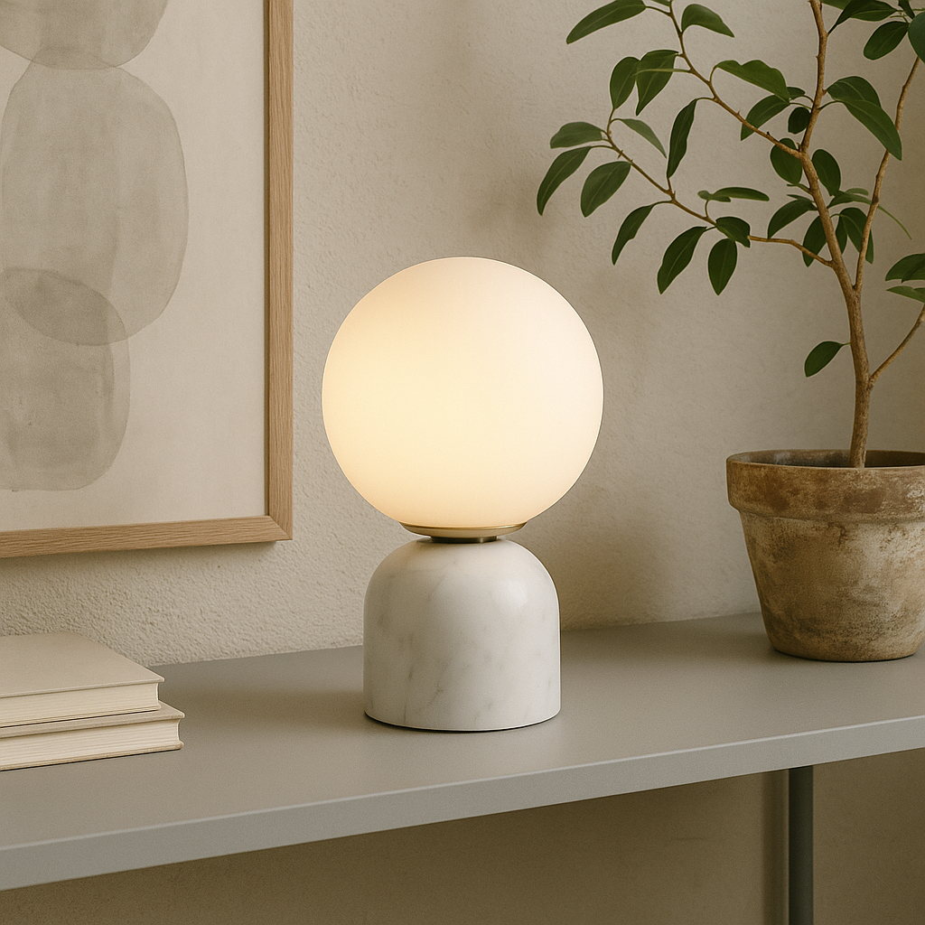 Simple Marble Desk Lamp with Glass Shade - Fesara