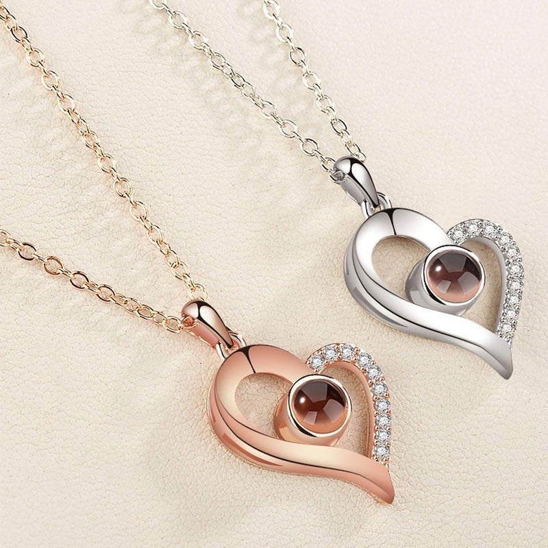 Romantic Heart Necklace with I Love You Message