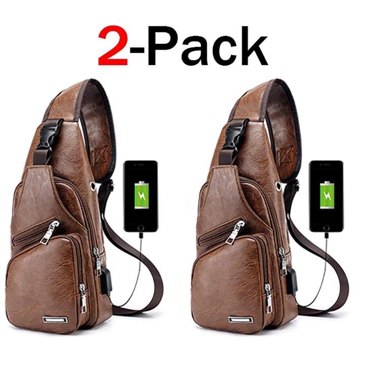 Big Mens Leather Chest Bag Waterproof Laptop Backpack
