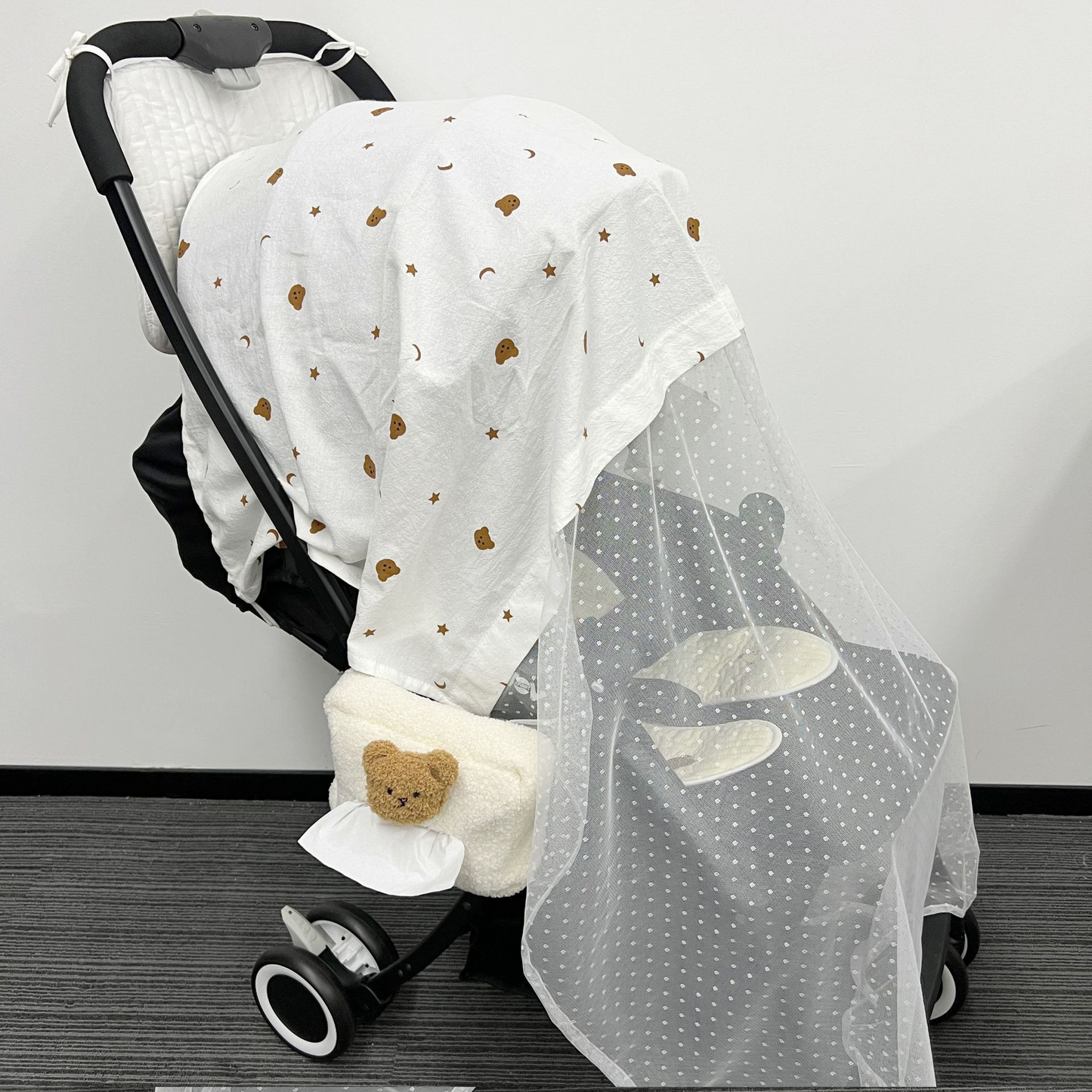Baby Stroller Canopy with Muslin Fabric & Bug Net - Fesara