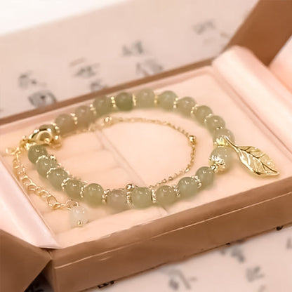 Luxury Green Jade Gold Leaf Bangle