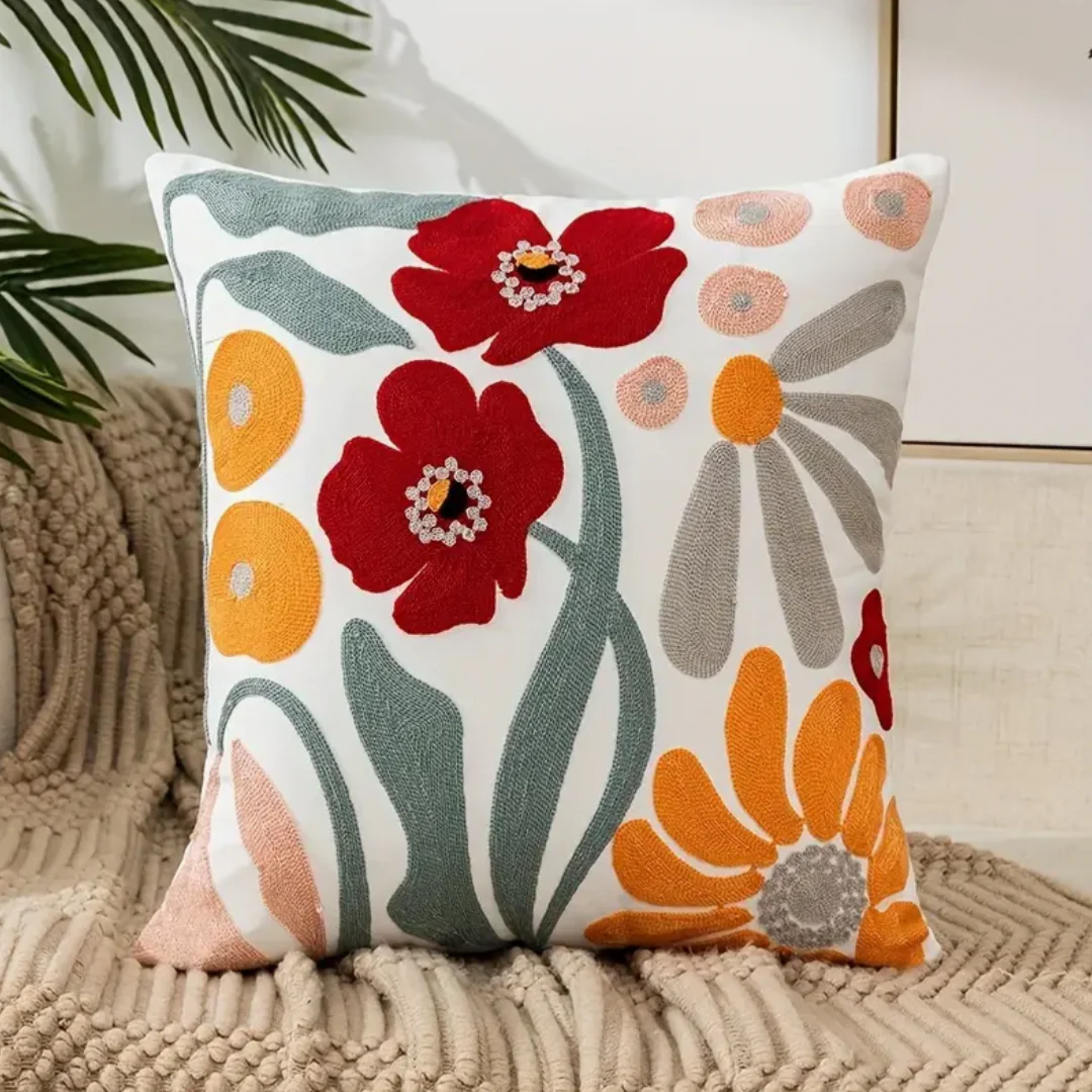 Colorful Flower Pattern Accent Pillow - Fesara