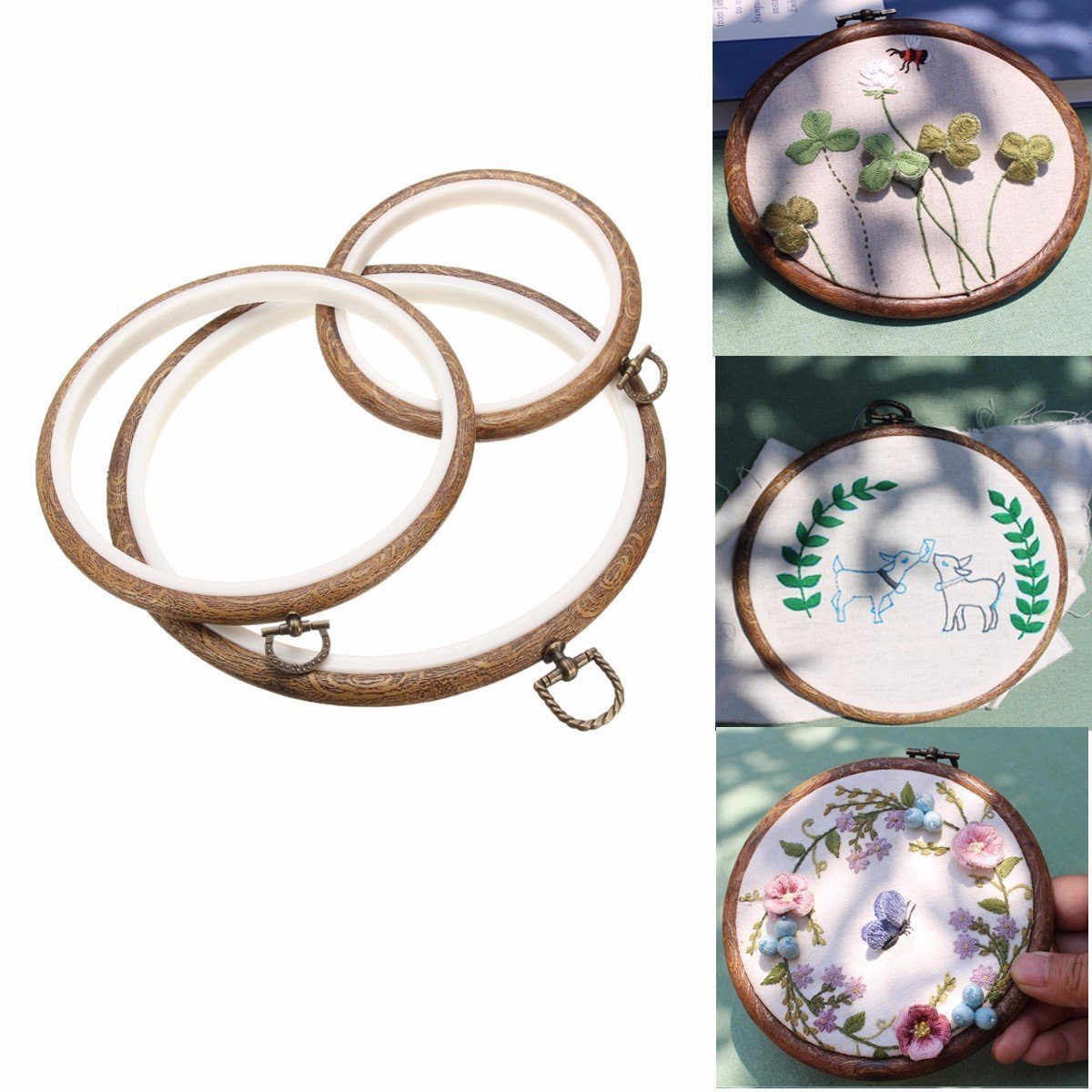 Set of 3 Antique Cross Stitch Hoop Frames - Fesara