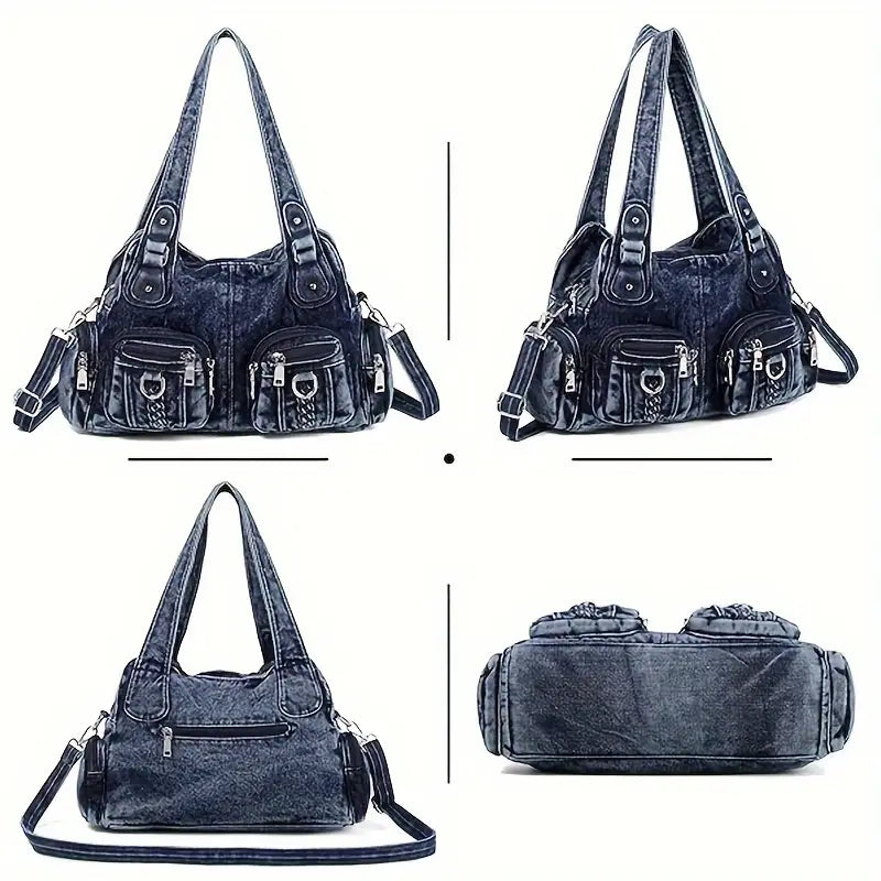Classic Distressed Denim Cross Body Bag