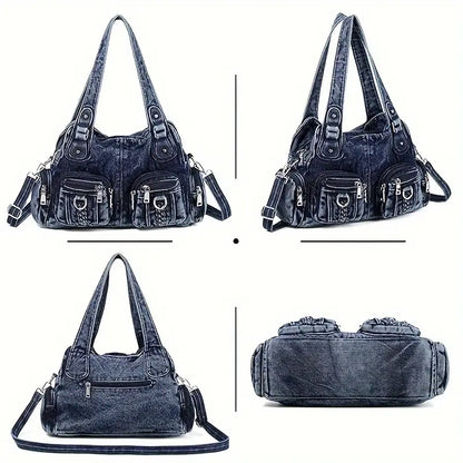 Classic Distressed Denim Cross Body Bag