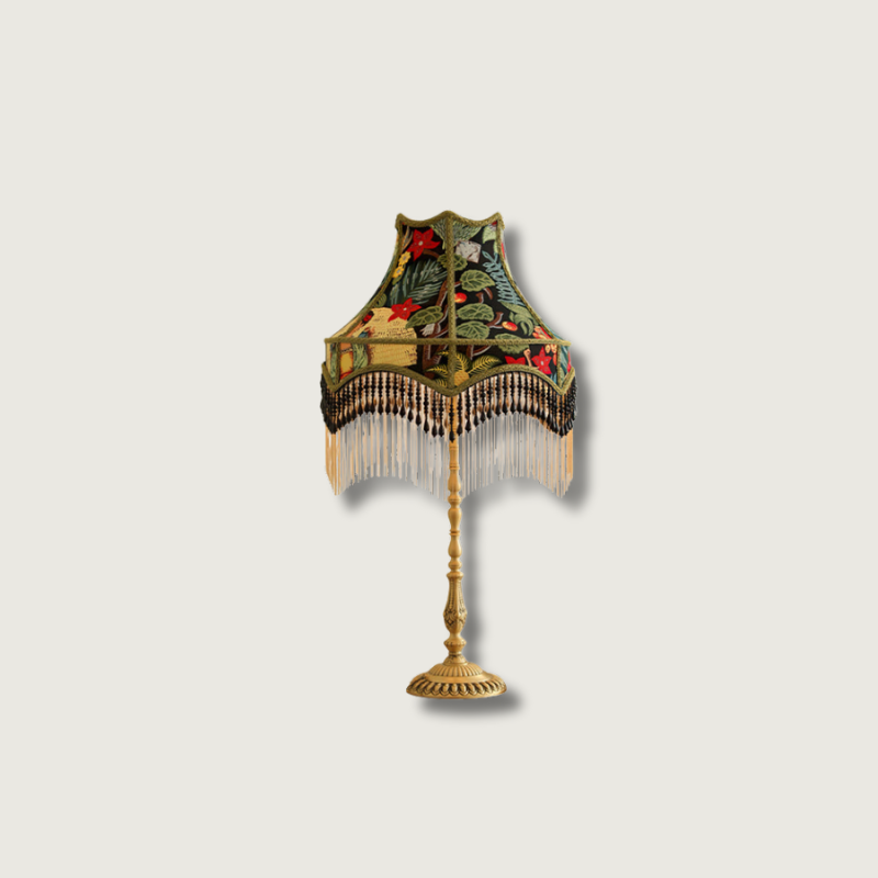 Classic Floral Table Lamp with Fringe - Fesara