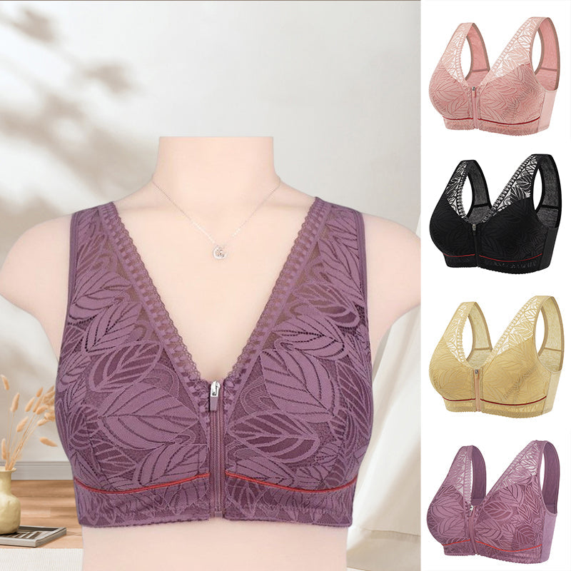Simple Lace Bralette with Zip Front Closure - Fesara
