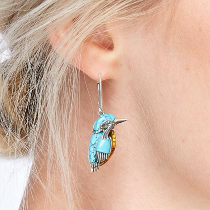 Unique Blue Bird Drop Earrings