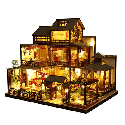 Big Detailed Wooden Doll House with Lights - Fesara