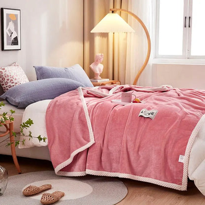 Soft Pink Plush Fleece Throw Blanket - Fesara